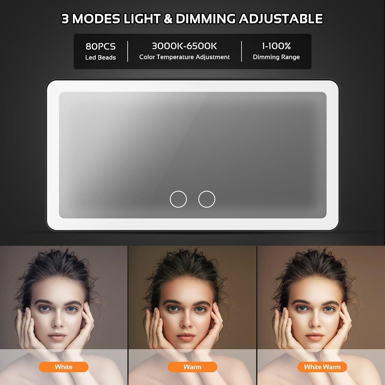 Car Sun Visor Vanity Mirror with 3 Light Modes & 80 Leds, Rechargeable LED Makeup Mirror- Dimmable Touch Control, Universal for Truck Suv-Car Accessories Essentials for Women